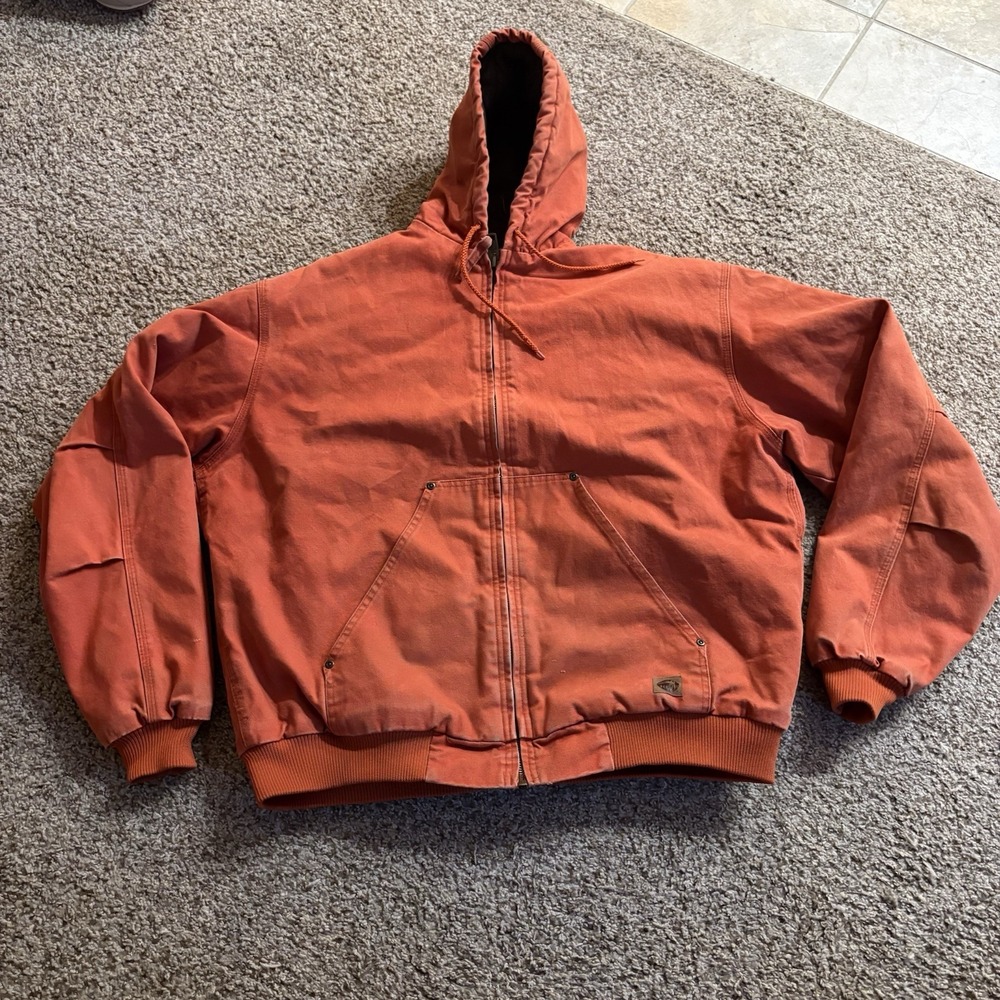Berne mens size XL tall jacket orange canvas hooded workwear zip up coat